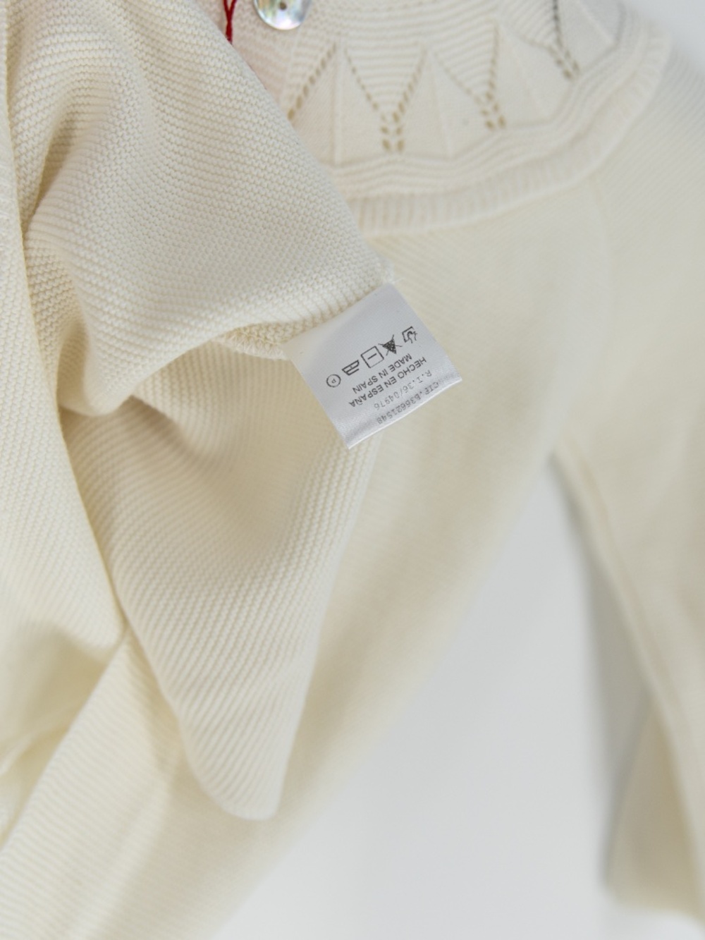 NEW La Coqueta Baena Girl Cotton Knit Stretch Crew Neck Cardigan Sweater Ivory 4 - Picture 3 of 4